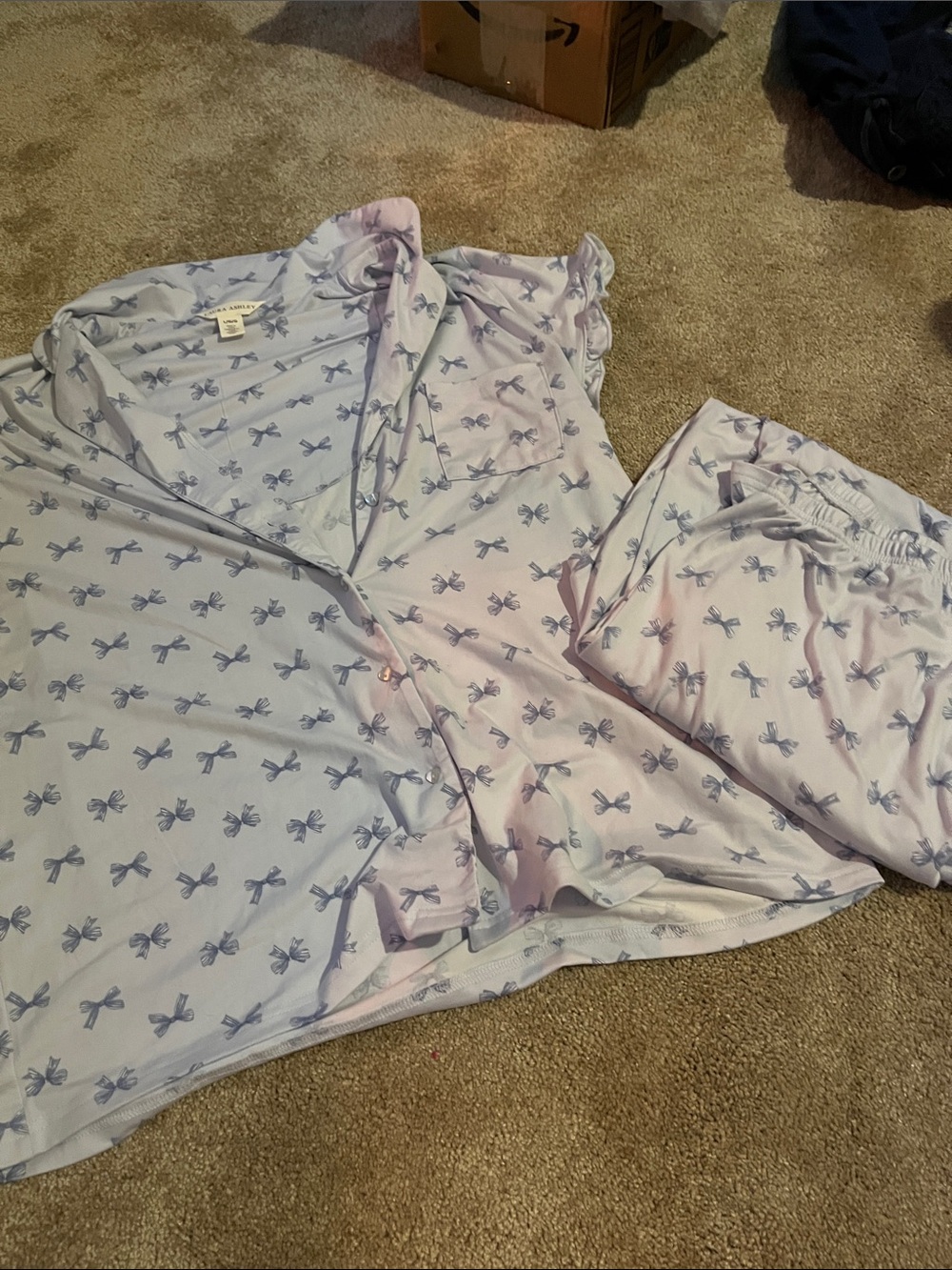 Laura Ashley Pale Blue Shirt with Navy Bow Motif